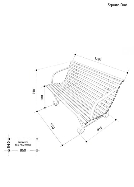 BANC SQUARE DUO 120 CM – AVEC ACCOUDOIRS