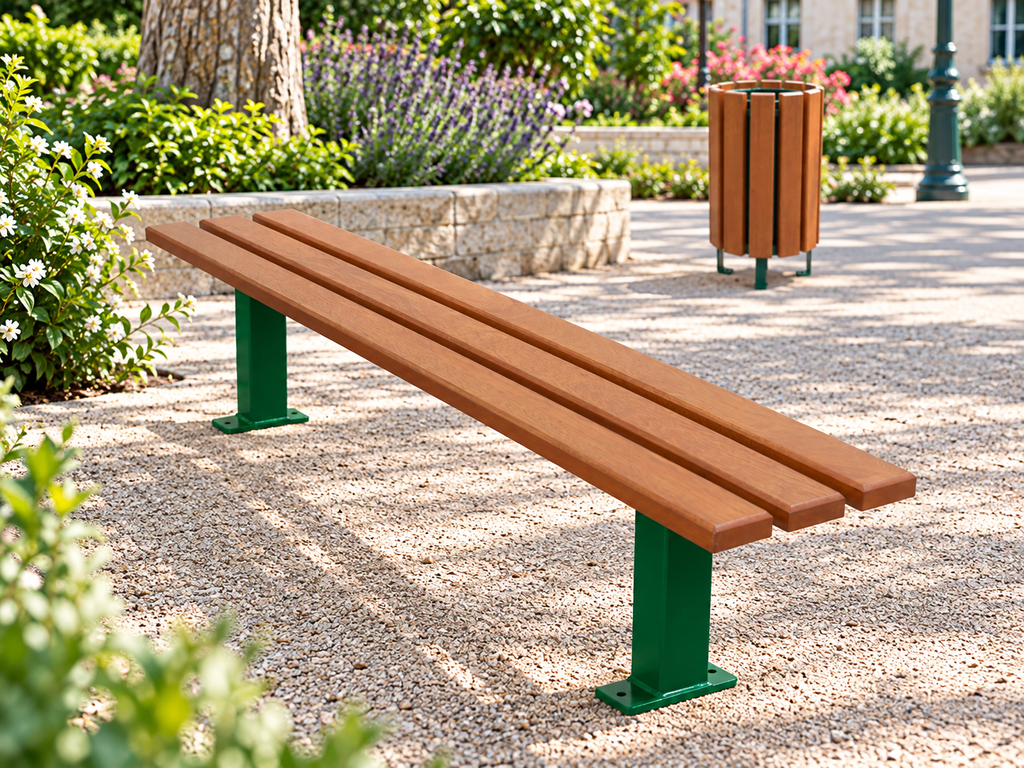 BANQUETTE PIED CENTRAL 195 CM BOIS EXOTIQUE VERNI